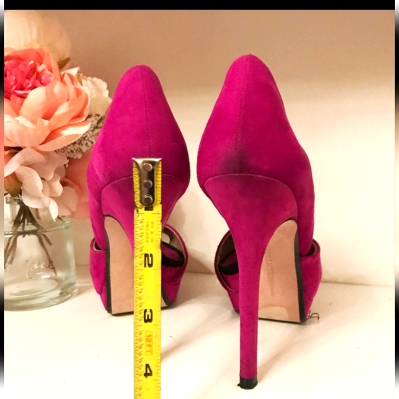 ZARA fuchsia suede platform heels peep toe shoes - Picture 3 of 7